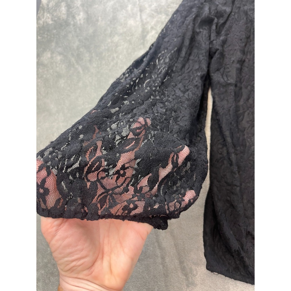 Black Lace Long Sleeve Top Whimsigoth Fairy Grunge Blouse Womens XL 14/16